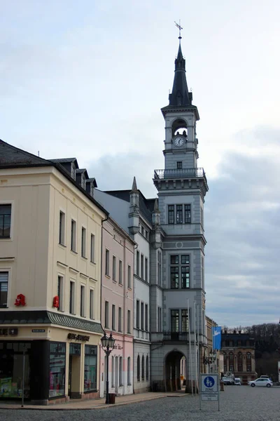 Oelsnitz Duitsland Maart 2023 Stadhuis Het Marktplein Van Oelsnitz Vogtland — Stockfoto
