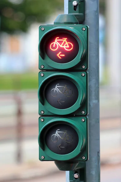 Semáforo Bicicletas Con Luz Roja Encendida — Foto de Stock