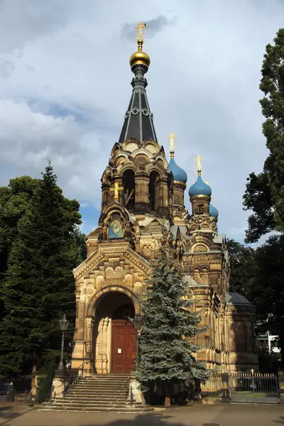 Rosyjski Kościół Prawosławny Symeona Wspaniałej Góry Divnogorsk Dreźnie Niemcy Zaprojektowany — Zdjęcie stockowe