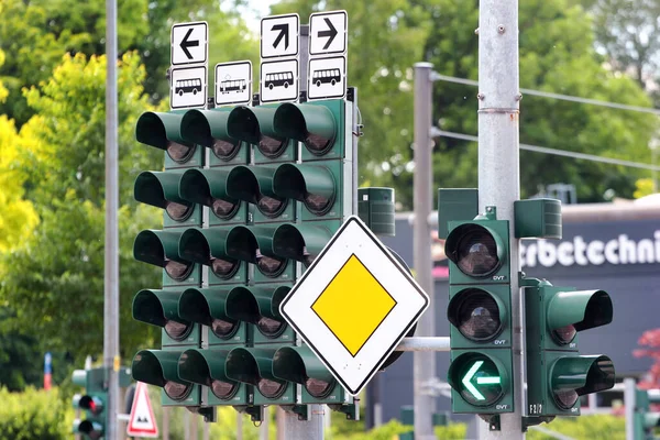 Chemnitz Germany July 2023 Many Traffic Lights Crossroad Tram Lines — Stock Photo, Image