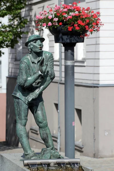 Zeulenroda Triebes Alemanha Julho 2023 Estátua Carpa Piper Fonte Praça — Fotografia de Stock