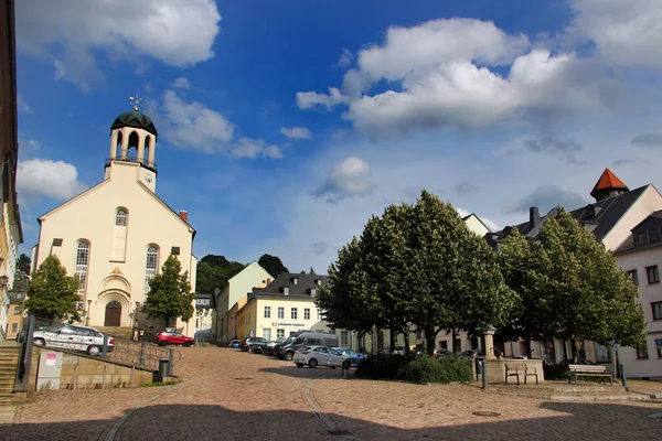 Auerbach Alemanha Julho 2023 Vista Antiga Praça Mercado Igreja Laurentius — Fotografia de Stock