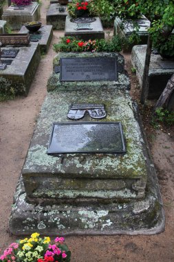 Nuremberg, Almanya - 27 Ağustos 2023: Johannisfriedhof mezarlığında Alman ressam Albrecht Durer 'in mezarı. 