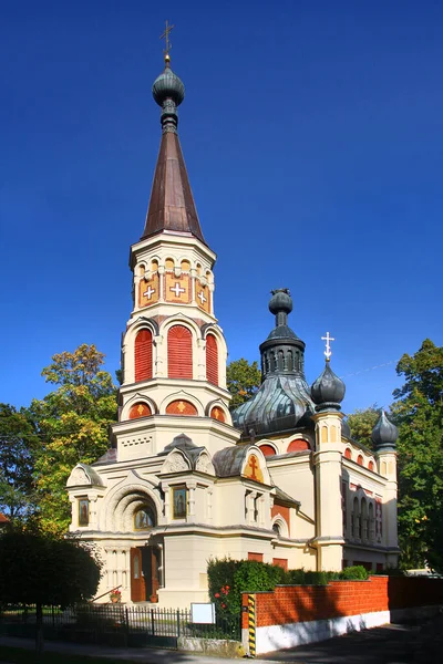 位于Frantiskovy Lazne Franzensbad 的基辅奥尔加公主东正教教堂 是欧洲大温泉城的一部分 也是教科文组织在捷克共和国的世界遗产 — 图库照片