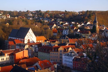 Weida, Almanya - 27 Ocak 2024: Osterburg Kalesi 'nden, Almanya' nın Thüringen eyaletinin Greiz ilçesine bağlı Weida kasabasının görüntüsü