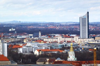 Leipzig, Almanya - 24 Şubat 2024: Uluslar Savaşı Anıtı 'ndan Leipzig' e Havadan Bakış