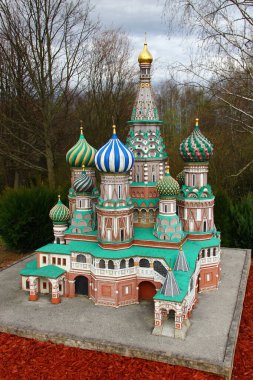 Lichtenstein, Almanya - 29 Mart 2024: St. Moskova, Rusya 'daki Basil Katedrali. Miniwelt 'te, Lichtenstein, Saksonya' da bir minyatür parkta.