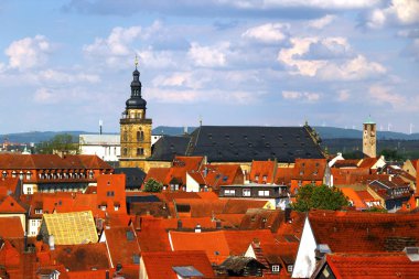 Bamberg, Germany - May 12, 2024: Cityscape of Bamberg. Red roofs in central part of the city, view from Rose Garden in New Residence Palac