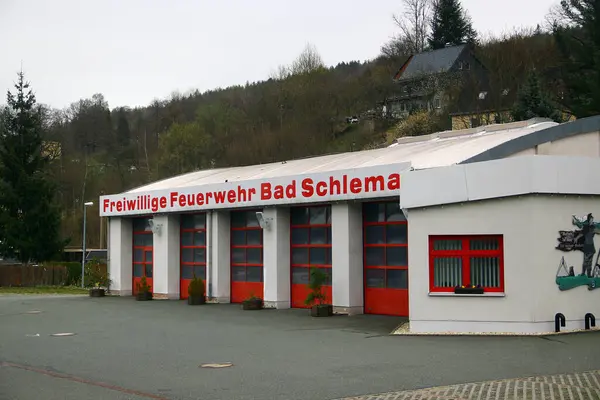 stock image Bad-Schlema, Germany - March 31, 2024: Volunteer firefighting department of Bad Schlema, a historic mining town and spa resort located in the Ore Mountains of Saxony, Germany