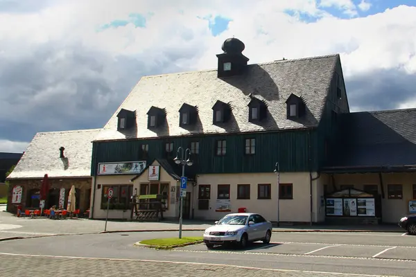 stock image Altenberg, Germany - June 16, 2024: Main train station in Altenberg, a town in the Eastern Ore Mountains, home of the bobsleigh, luge and skeleton track