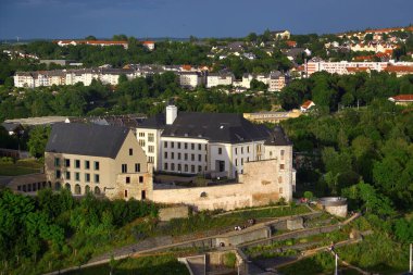 Plauen, Germany - June 21, 2024: View of the Castle of Plauen, Saxony, highlighting its historic and modern architecture. clipart