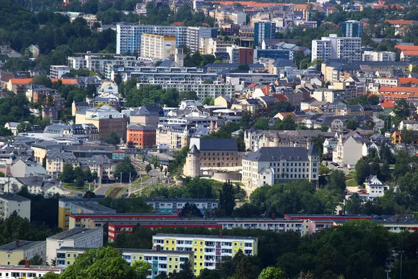 stock image Plauen, Germany - June 23, 2024: View of the city center of Plauen, Saxony, highlighting its historic and modern architecture and bustling urban atmosphere