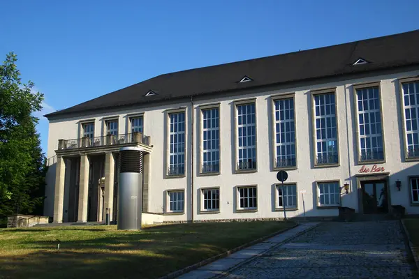 stock image Oelsnitz, Germany - July 30, 2024: Stadthalle, or Event Hall of Oelsnitz, a town in the district Erzgebirgskreis, in Saxony, Germany