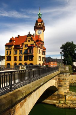 Town hall of Waldheim, a small town in Saxony that lies in a valley of the deeply cut Zschopau river below the Kriebstein dam clipart