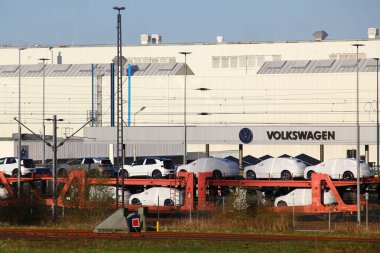 Mosel, Almanya - 25 Mart 2024: Volkswagen Zwickau-Mosel Santrali, Almanya 'nın Zwickau eyaletinde yer alan Volkswagen Sachsen otomobil fabrikası. 2019 'dan beri elektrikli araçlar üretiyor..