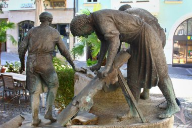 Coburg, Almanya - 15 Eylül 2024: Gerberbrunnen, veya Tanners Çeşmesi, Coburg, Bavyera 'da deri işçilerinin anısına.