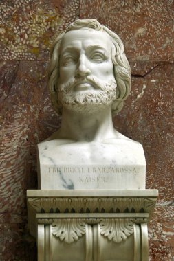 Donaustauf, Germany - October 26, 2024: Bust of the Holy Roman Emperor Frederick Barbarossa at Walhalla, the Bavarian hall of fame dedicated to distinguished figures in German history clipart