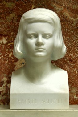 Donaustauf, Germany - October 26, 2024: Bust of German student and anti-Nazi activist Sophie Scholl at Walhalla, the Bavarian hall of fame dedicated to distinguished figures in German history clipart