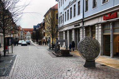 Freiberg, Germany - March 16, 2023: Street view of Silver city Freiberg, a university and former mining town in Ore mountains region of Saxony, German clipart