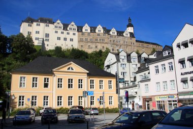 Greiz, Germany - September 5, 2023: The Upper Castle of Greiz, perched above the White Elster River, offers stunning views of the region.  clipart