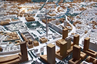 Berlin, Almanya - 8 Temmuz 2024: Berlin Senato Kentsel Kalkınma, İnşaat ve Konut Departmanı 'nda fiziksel şehir modeli 