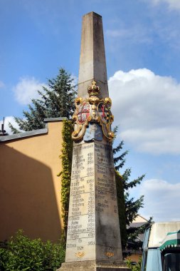 Reichenbach, Germany - July 19, 2023: Historical post mile pillar in central Reichenbach-im-Vogtland, a town in Saxony, Germany clipart