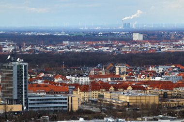 Leipzig, Almanya - 24 Şubat 2024: Uluslar Savaşı Anıtı 'ndan Leipzig' e Havadan Bakış