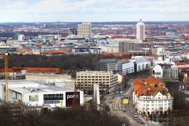 Leipzig, Almanya - 24 Şubat 2024: Uluslar Savaşı Anıtı 'ndan Leipzig' e Havadan Bakış