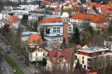 Leipzig, Almanya - 24 Şubat 2024: Uluslar Savaşı Anıtı 'ndan Leipzig' e Havadan Bakış