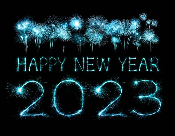 2023 Šťastný Nový Rok Ohňostroj Oslavy Písemné Jiskření Noci — Stock fotografie