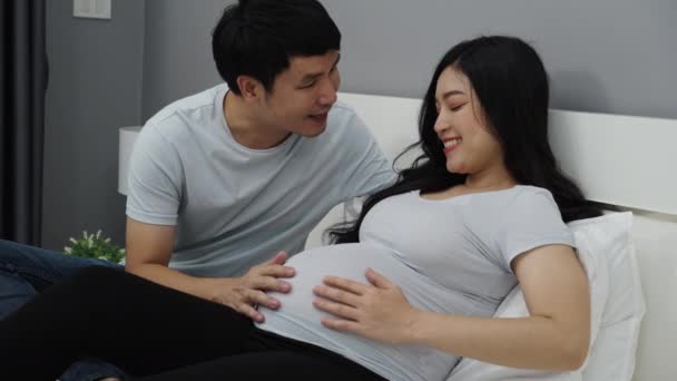 Esposo Besando Esposa Embarazada Sintiéndose Feliz — Vídeos de Stock