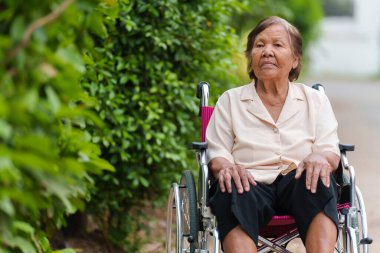 senior woman sitting in wheelchair at the park