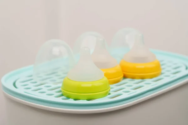 Пластиковый Сосок Бутылочки Детским Молоком Паровом Стерилизаторе — стоковое фото