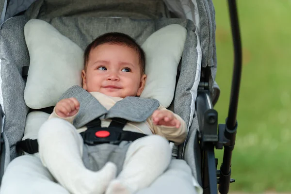 Bebê Infantil Feliz Sentado Carrinho — Fotografia de Stock