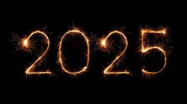 2025 mutlu yeni yıl havai fişekleri bir gecede parlıyor.