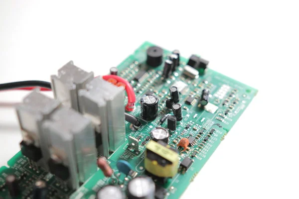 Voeding Moderne Printplaat Met Elektronische Componenten Met Transistor Pcb Detail — Stockfoto