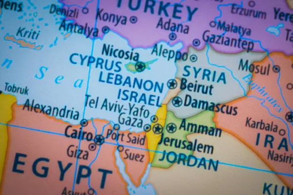 Χάρτης Του Ισραήλ Και Πρωτεύουσα Ιερουσαλήμ Που Δείχνει Την Εμπόλεμη Royalty Free Εικόνες Αρχείου