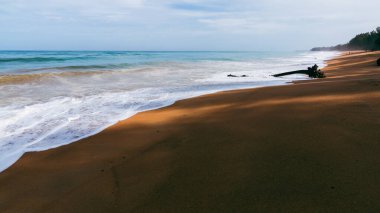 Gün doğumunda sakin bir sahile vuran dalgaların sakin güzelliğini hisset..