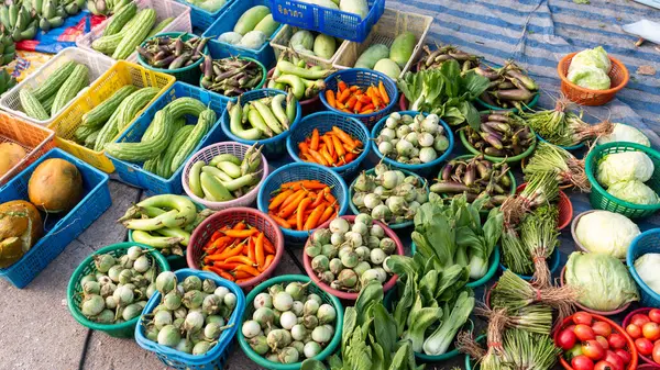 Renkli taze sebzeler ve canlı atmosferle dolu hareketli bir yerel pazarı keşfedin..