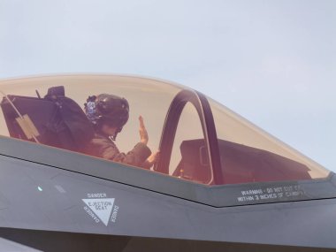 Bangkok, Tayland - 8 Mart 2025: F-35, Tayland Kraliyet Hava Kuvvetleri 'nin 88. yıl dönümü hava gösterisinde göz kamaştırıcı manevralar gerçekleştirdi.