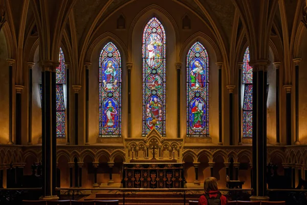 アイルランド ドゥブリン 2023年8月4日 聖パトリック大聖堂の内装 5つの美しいステンドグラスの窓 ロイヤリティフリーのストック画像
