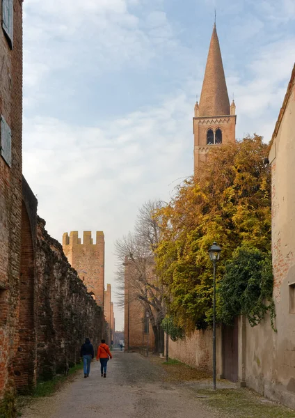 Promenad Medeltida Murar Inne Den Historiska Staden Montagnana Italien — Stockfoto