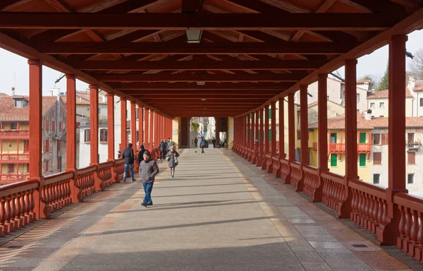 Bassano Del Grappa Italia Febbraio 2023 Famoso Ponte Vecchio Storico Foto Stock