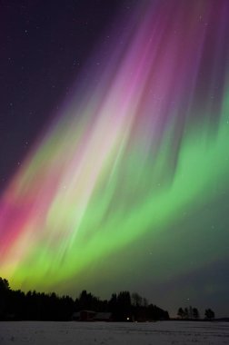 Aurora Borealis, Northern Lights, over winter landscape in Eastern Finland