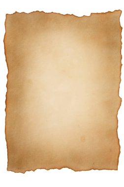 Grunge old stained paper with torn edges, isolated on white. Suitable for background.