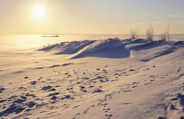 寒い冬の日に凍る湖の上の日差し — ストック写真