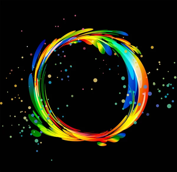 Zwarte Achtergrond Splash Element Gekleurde Cirkel Regenboog Cirkel — Stockvector