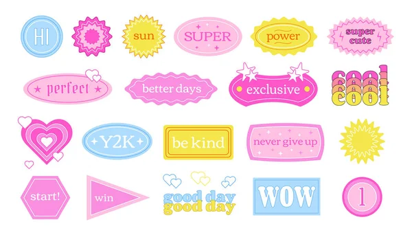 Y2K Retro Labels Short Phrases Motivations Sticker Pack Vector Collection — Stock Vector