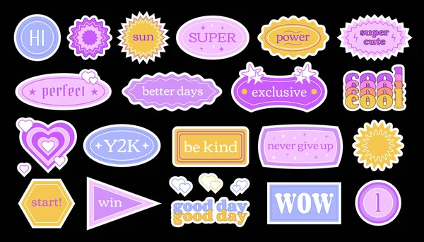 Y2K Retro Stickers Short Phrases Motivations Sticker Pack Vector Collection — Stock Vector