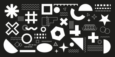 Soyut geometrik y2k şekil ve çizgilerin vektör kümesi, retro geometrik biçimler, dekoratif tasarım düz elementler.